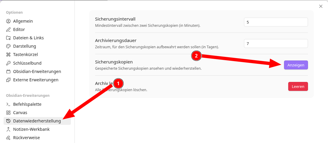Visualisierte Darstellung des deutschsprachigen Menues
